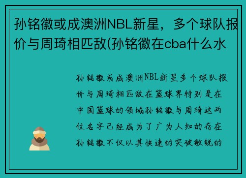 孙铭徽或成澳洲NBL新星，多个球队报价与周琦相匹敌(孙铭徽在cba什么水平)