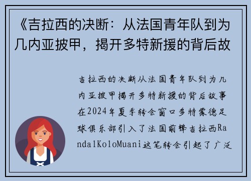 《吉拉西的决断：从法国青年队到为几内亚披甲，揭开多特新援的背后故事》